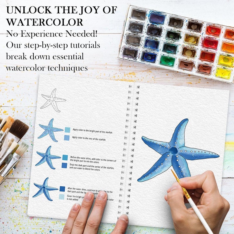 ADEVIAN Watercolor Workbook, Watercolor Workbook Paint Book Beginner Friendly, 12 Different Patterns Stress-Relieving Art Crafts for Creative Exploration Gift for Women Adults Teens (Seaside, 1) - Image 4